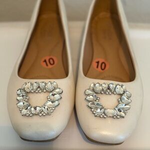 Elegant White Flats with Crystal Embellishments